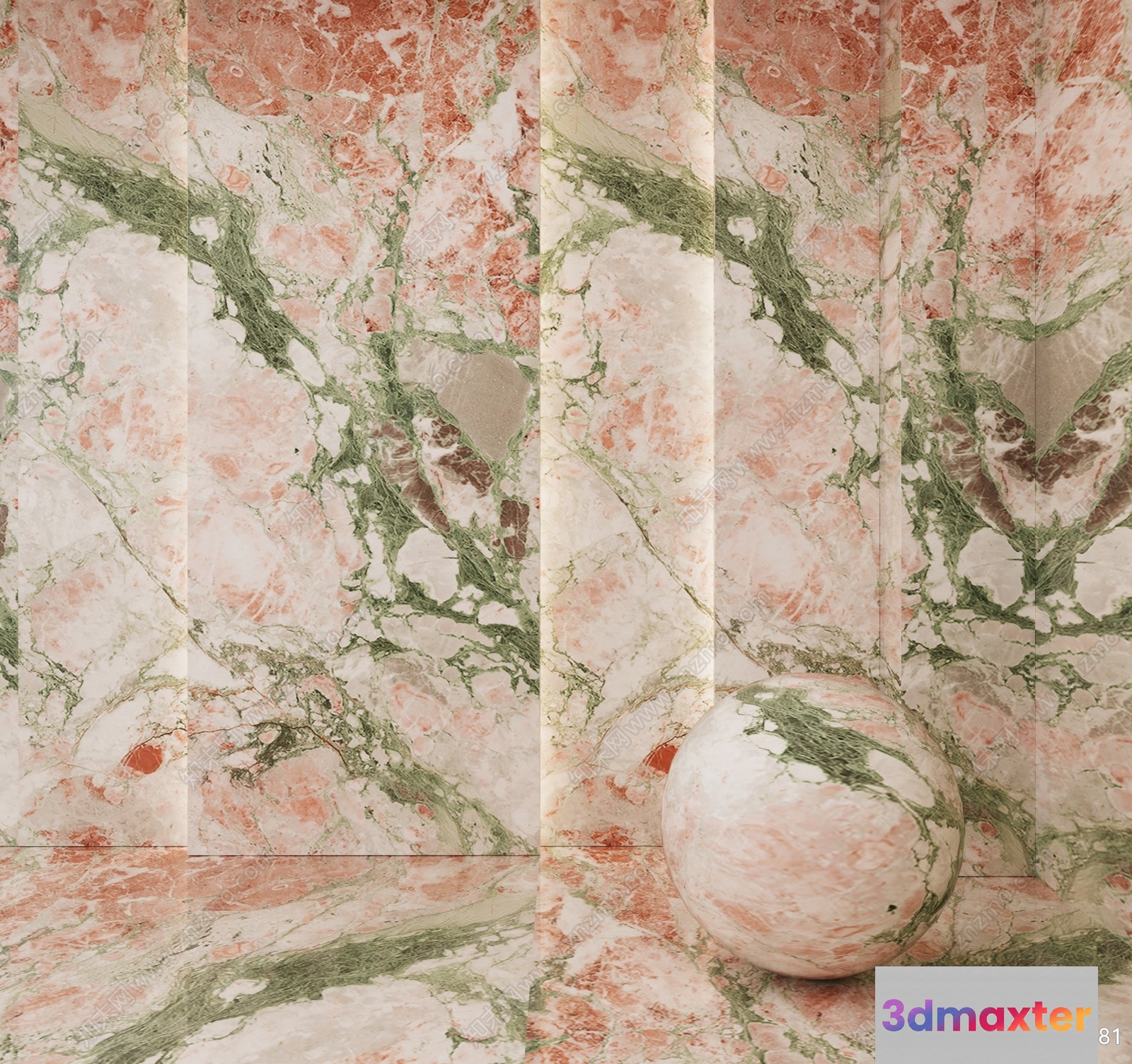 Marble Wall And Floor With A Ball 3D Model - 4805 - VRAY Render