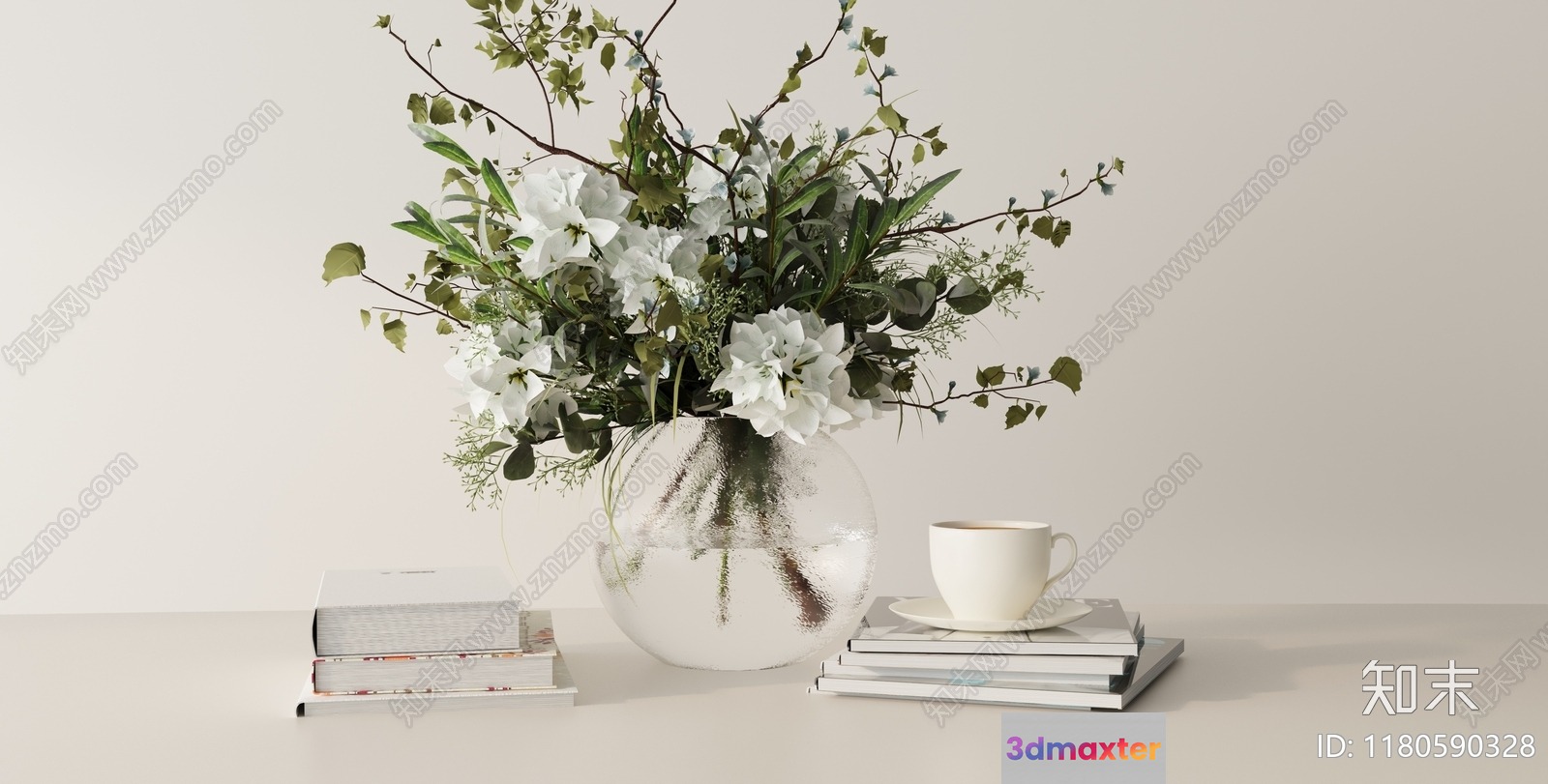 White And Green Floral Arrangement 3D Model - 12475 - VRAY Render