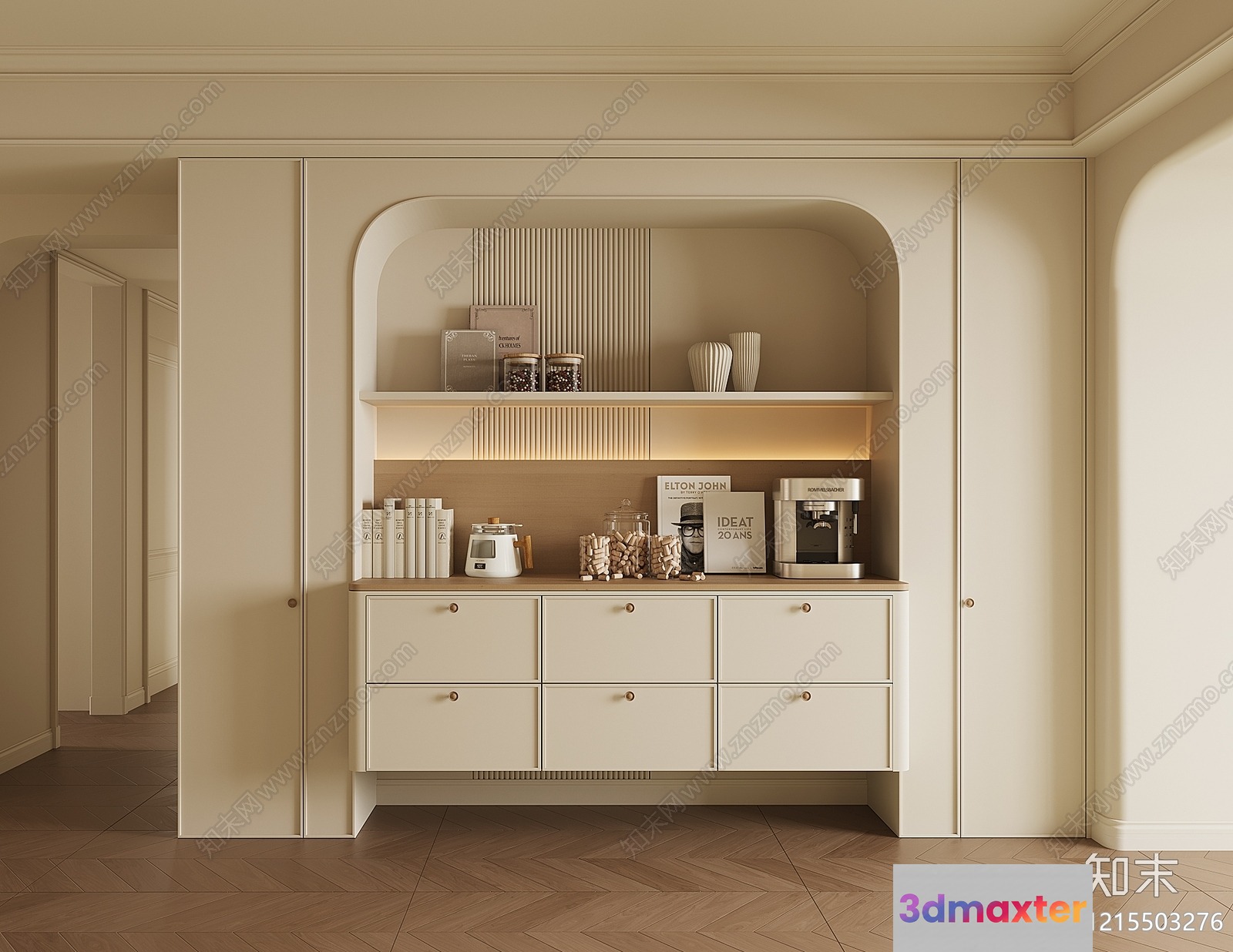 Modern Cream-Colored Kitchen 3D Model - 11942 - VRAY Render