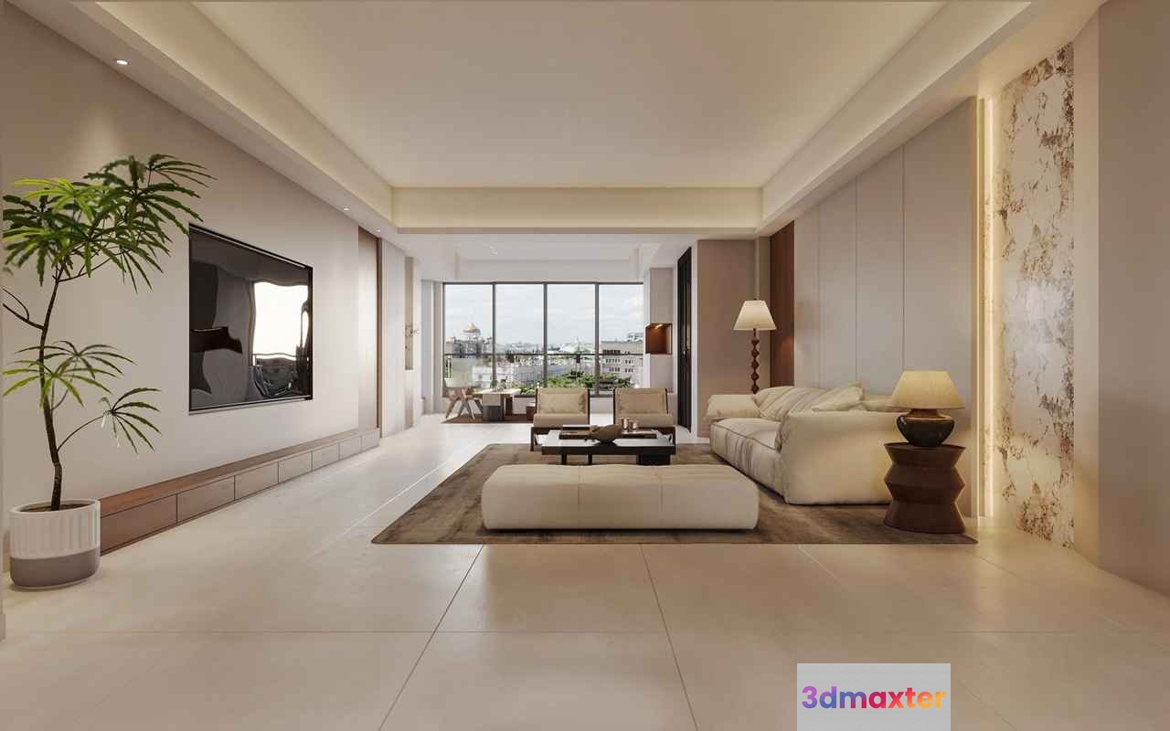 Modern Living Room 3D Model - 3223 - VRAY Render