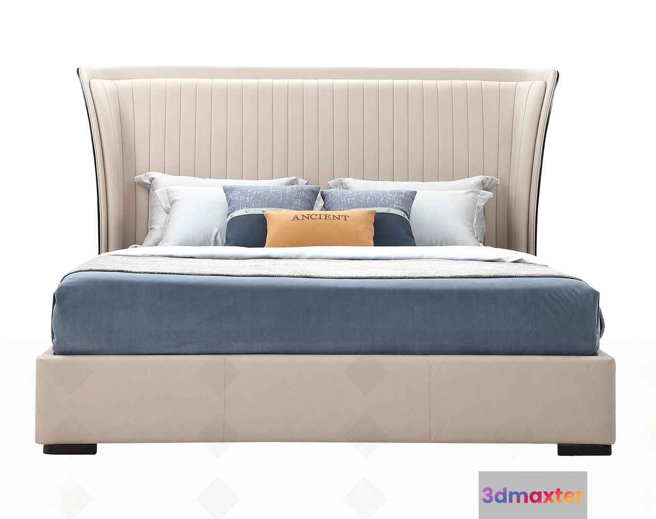 Beige Upholstered Bed 3D Model - 10590 - VRAY Render