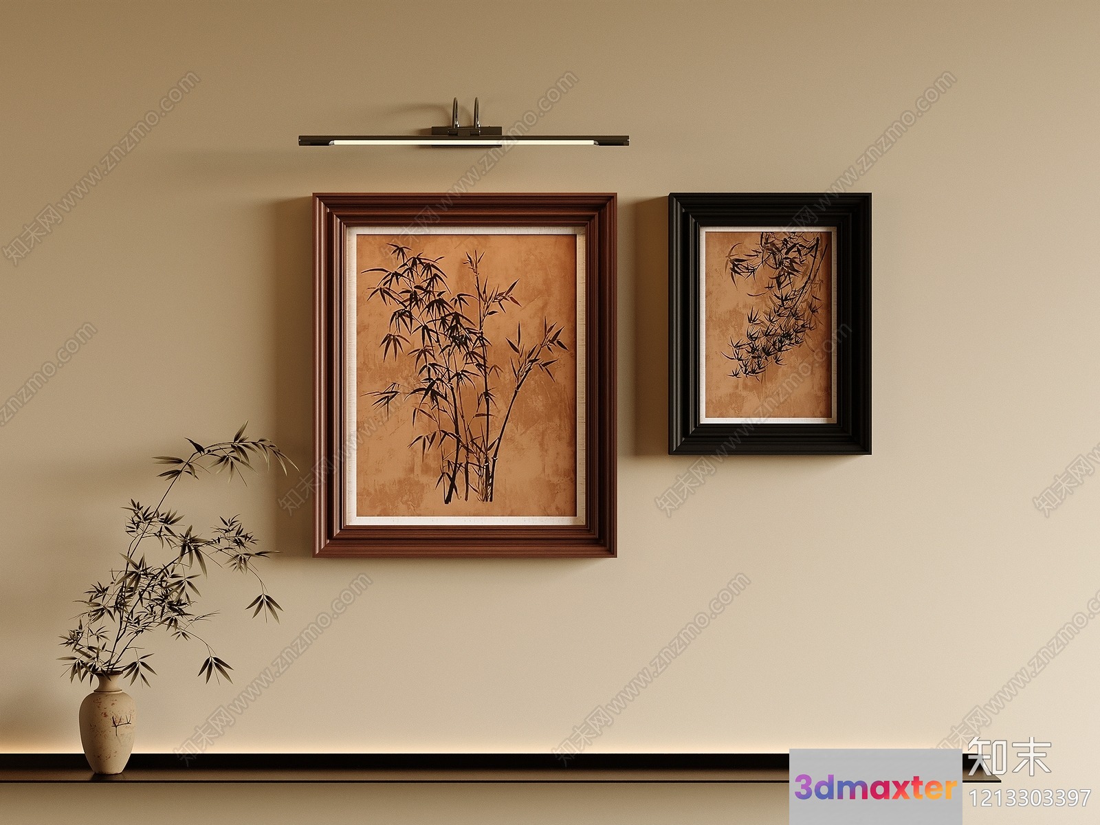 A Bamboo Painting In A Frame 3D Model - 6578 - VRAY Render