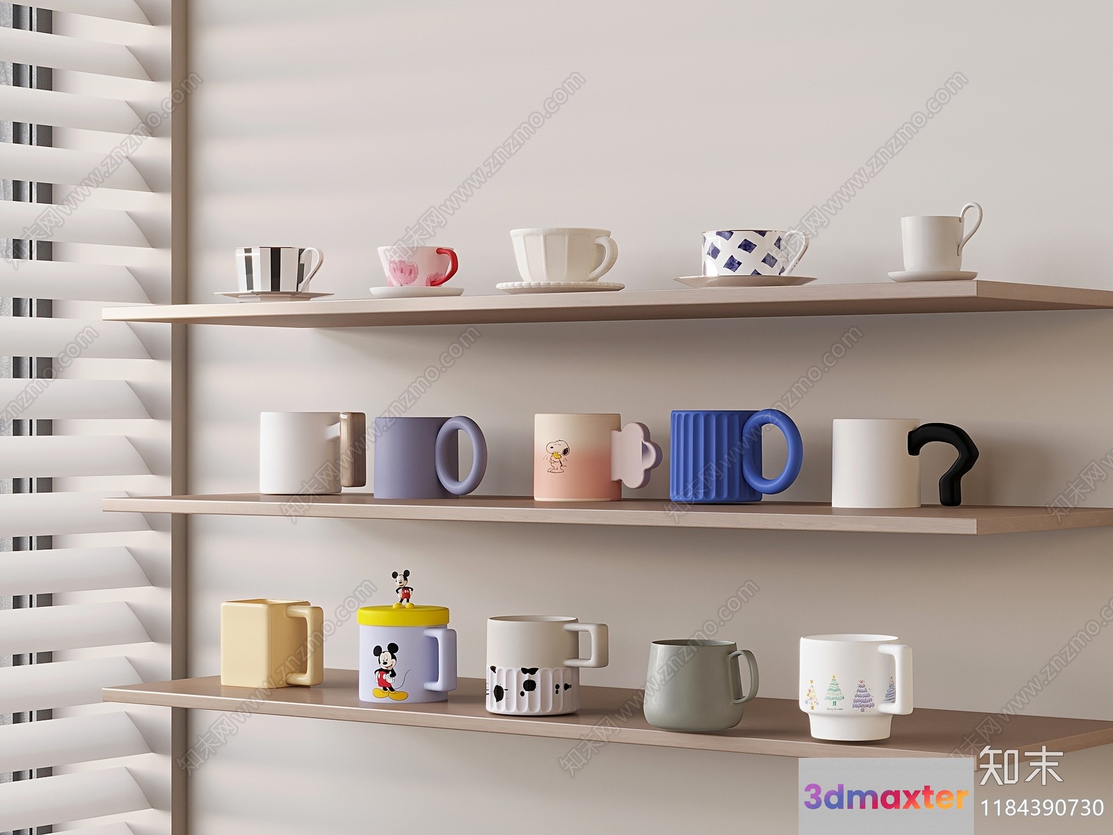 Three Wooden Shelves 3D Model - 21408 - VRAY Render