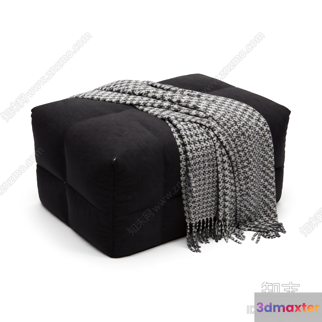 Cozy Black Ottoman 3D Model - 14474 - VRAY Render