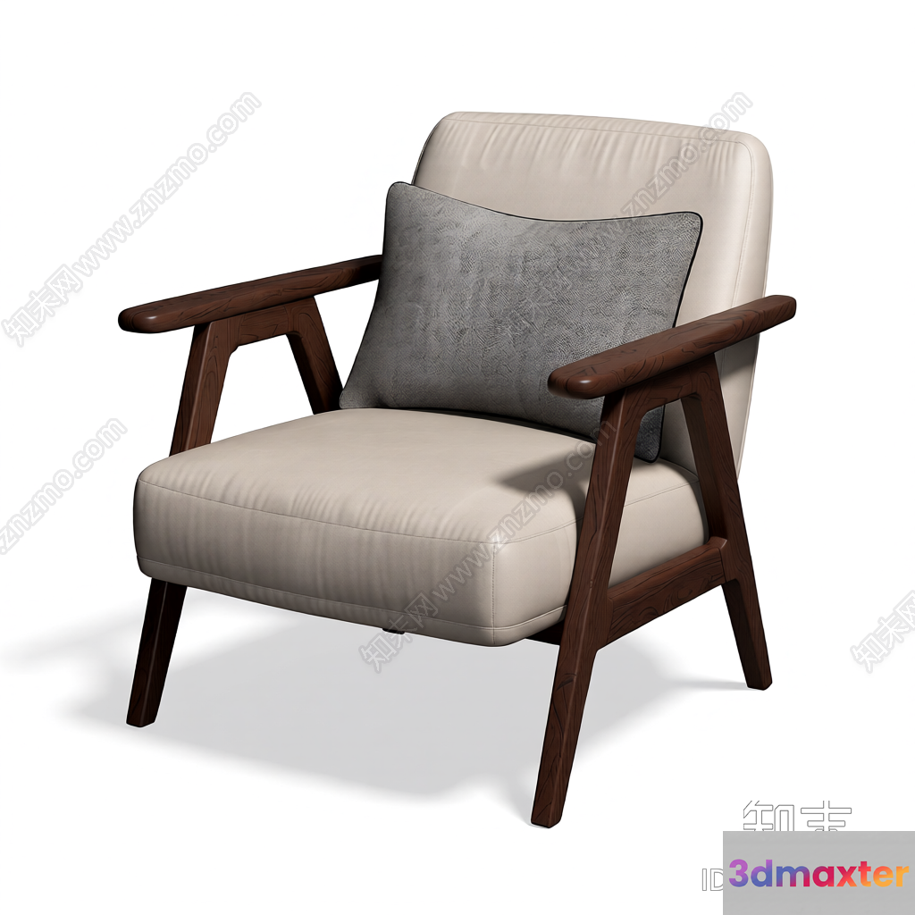 Wooden Armchair With Beige Cushion 3D Model - 1083 - VRAY Render