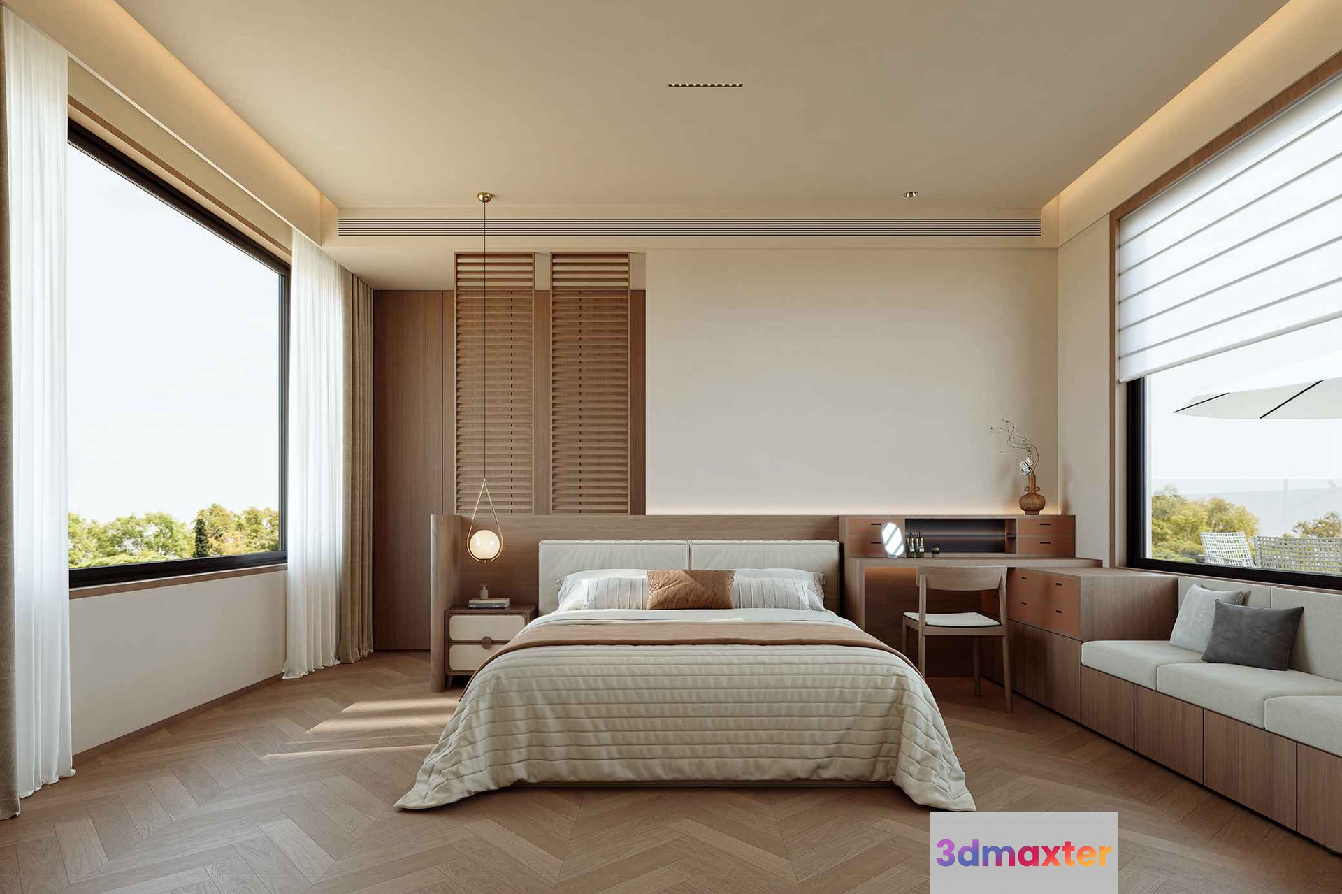 Modern Minimalist Bedroom 3D Model - 16137 - CORONA Render