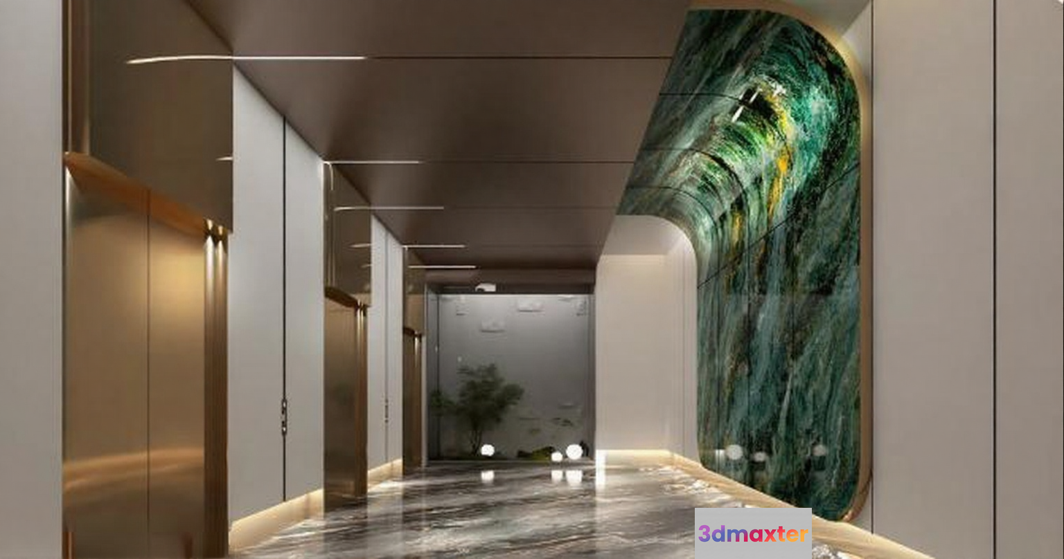 Modern Marble Hallway 3D Model - 10283 - VRAY Render