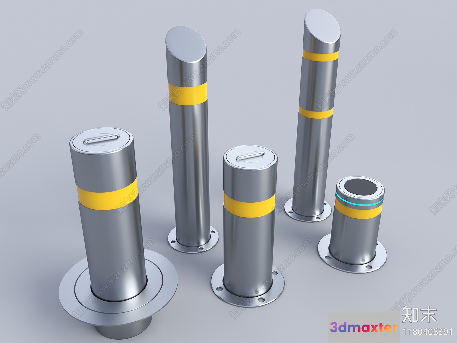 Metal Bollards With Yellow Stripes 3D Model - 2738 - VRAY Render