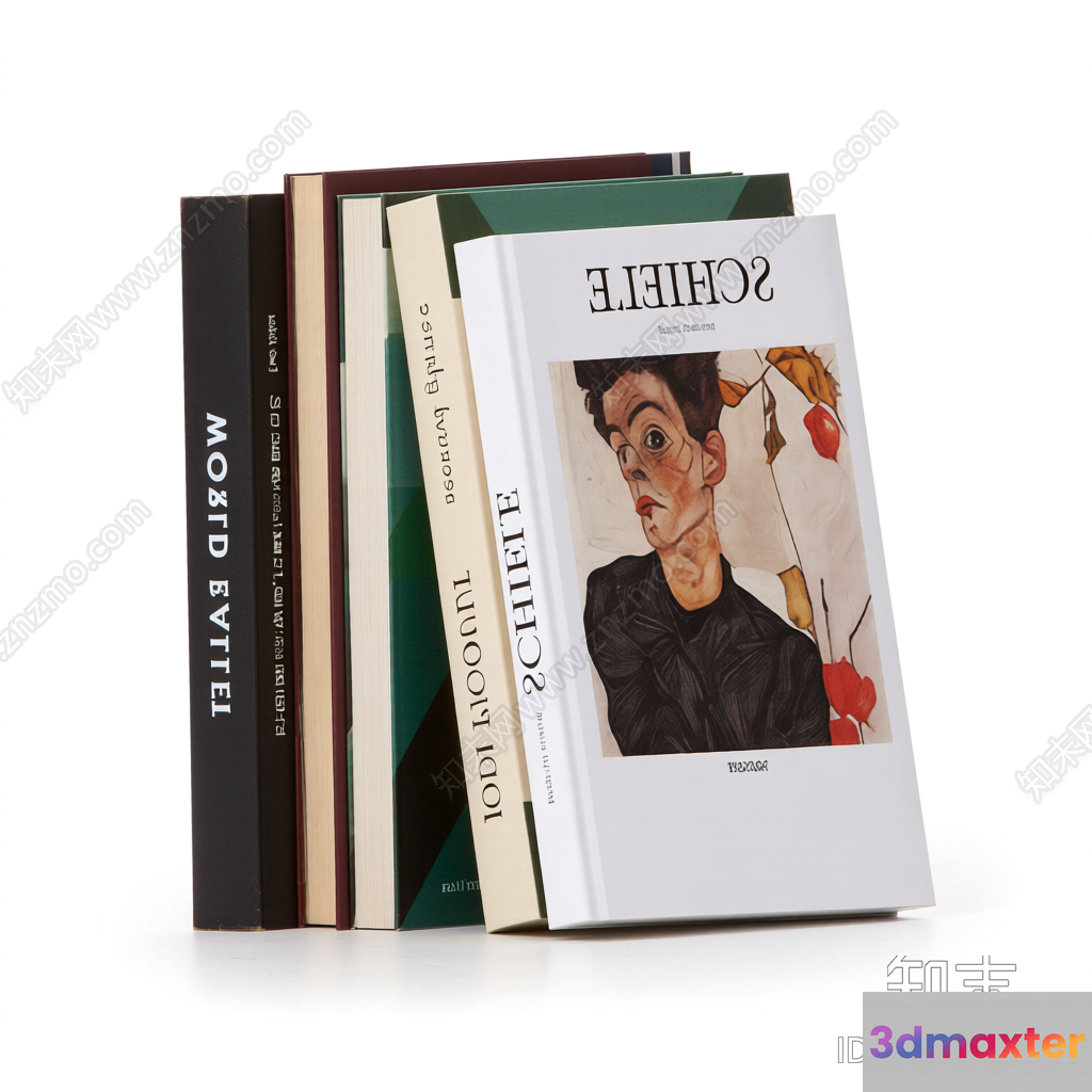 A Stack Of Books With A Cover Featuring A Person'S Face 3D Model - 9259 - VRAY Render