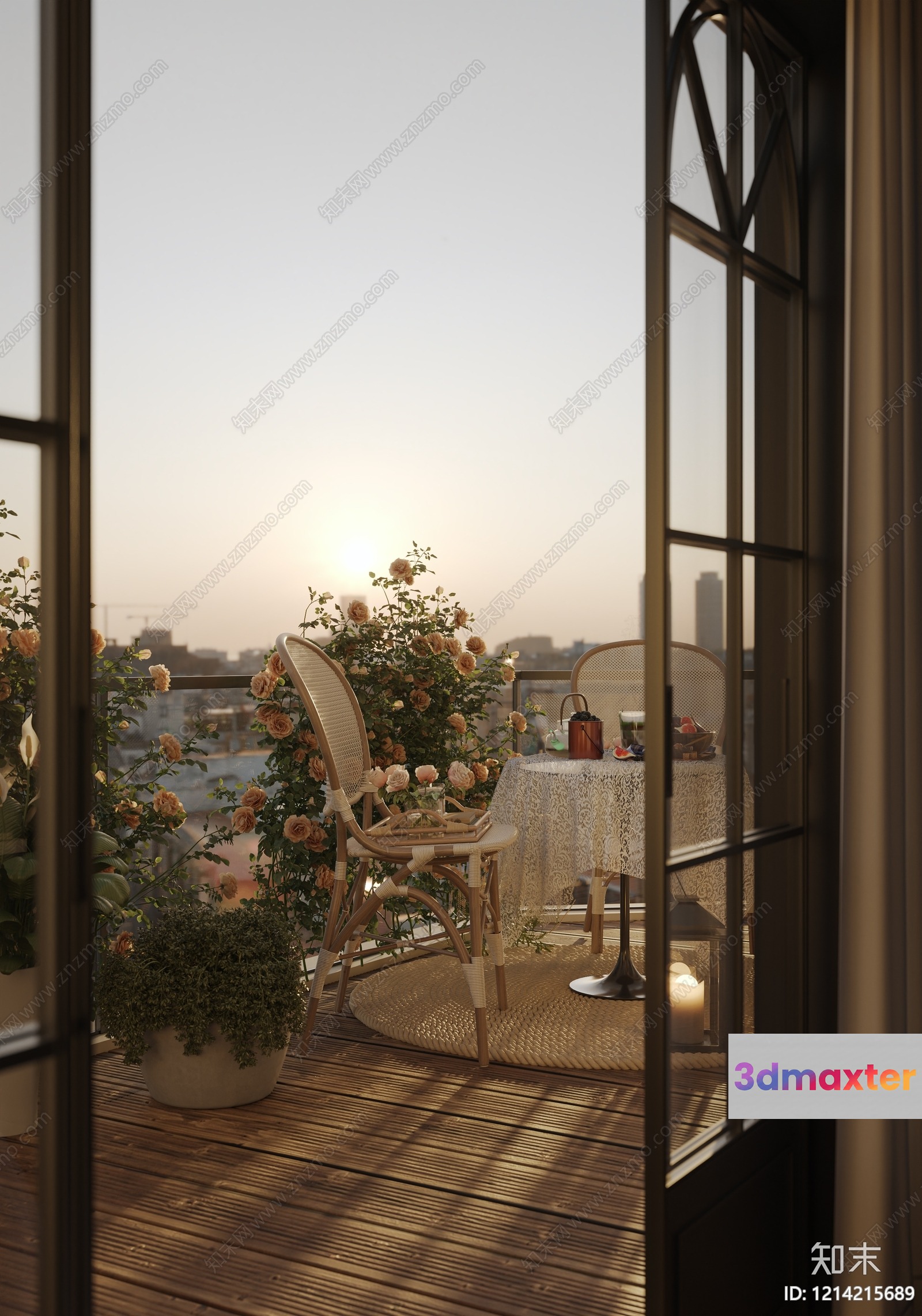 A Balcony With A Table And Chairs 3D Model - 14287 - VRAY Render