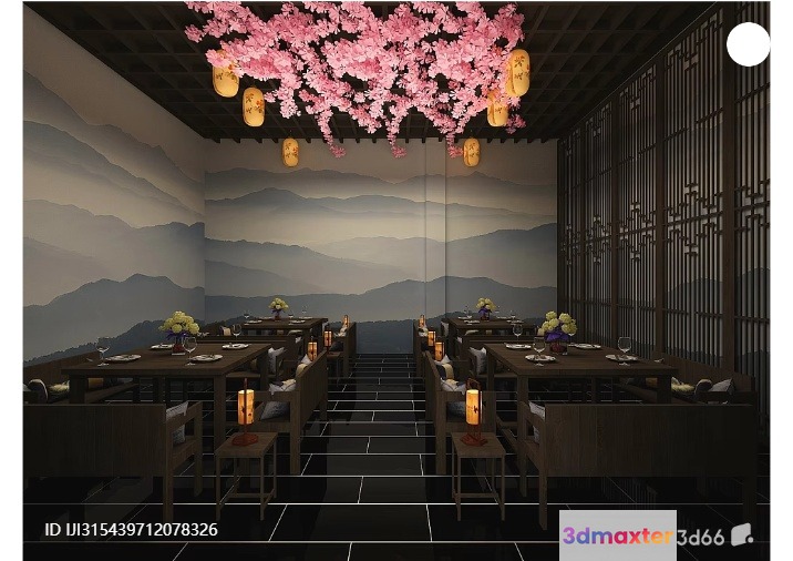 Dining Room With Asian-Inspired Decor 3D Model - 3680 - VRAY Render