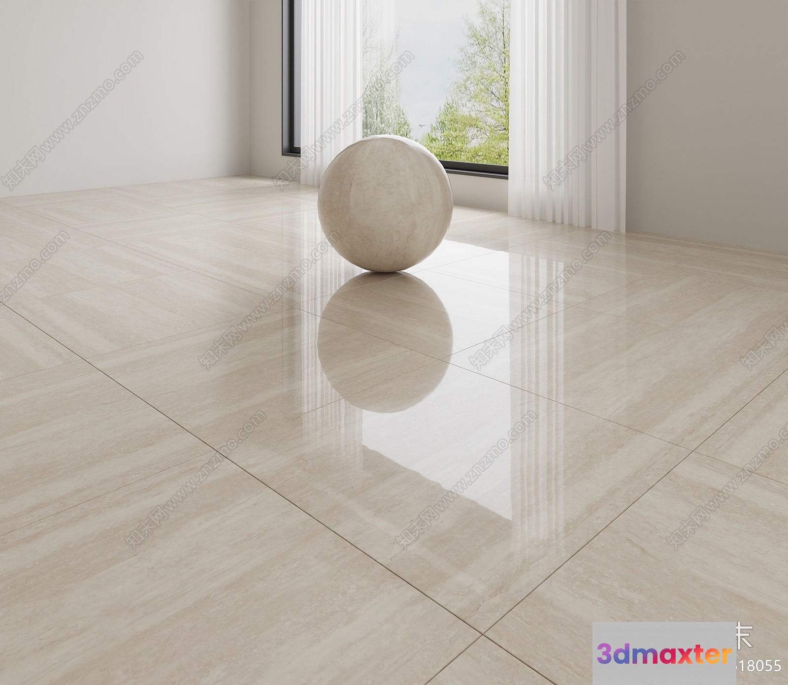 A Large White Marble Ball 3D Model - 5829 - VRAY Render