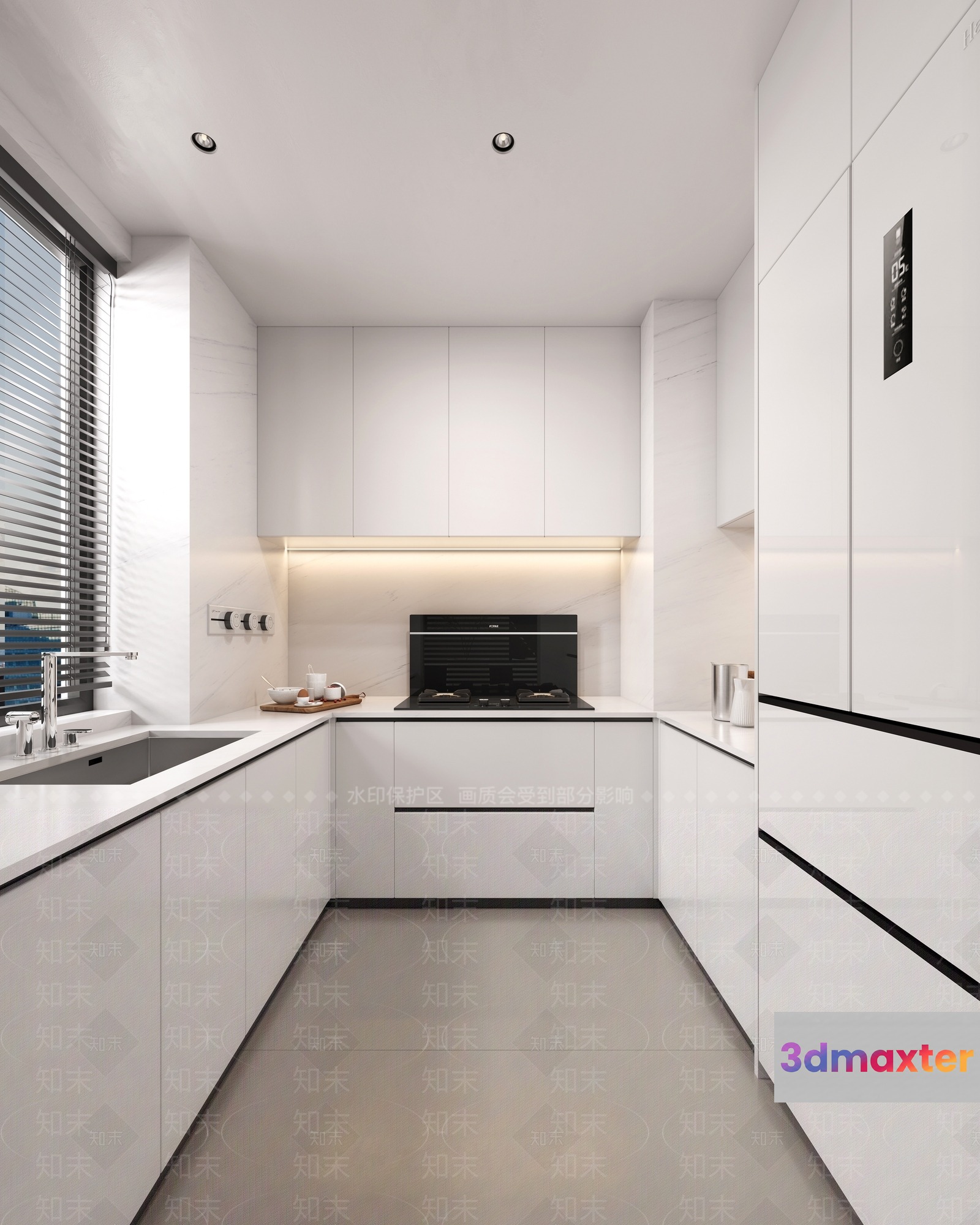 Modern White Kitchen 3D Model - 4950 - VRAY Render