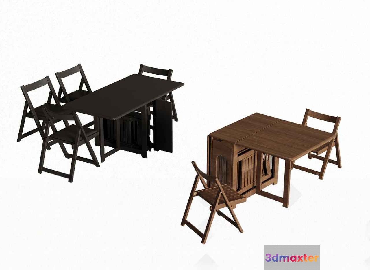 Wooden Folding Table And Chairs 3D Model - 17583 - VRAY Render