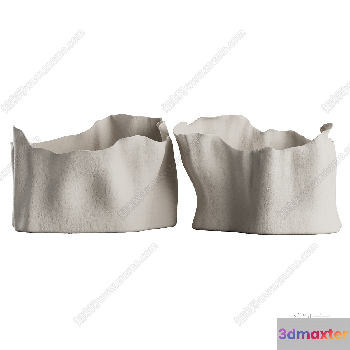Two White Ceramic Bowls With A Wavy Design 3D Model - 3785 - VRAY Render