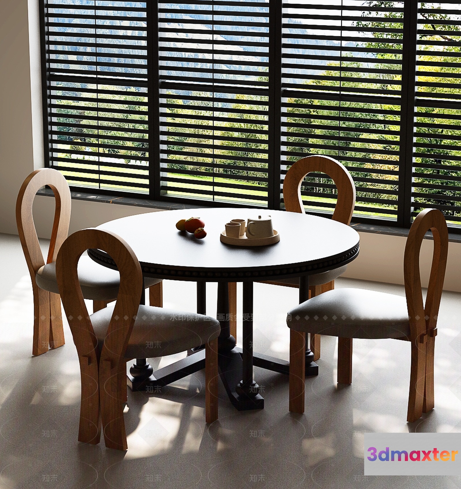 A Round Dining Table With Four Chairs 3D Model - 14316 - VRAY Render