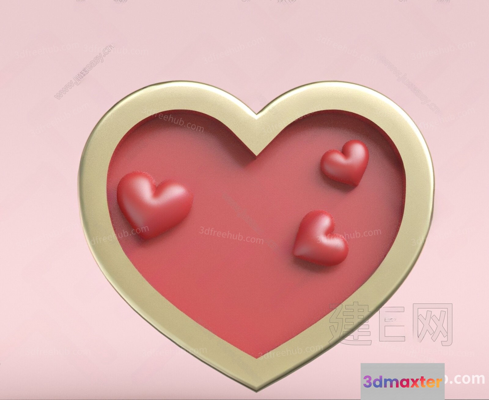 A Heart-Shaped Object With Three Small Hearts Inside 3D Model - 20927 - VRAY Render
