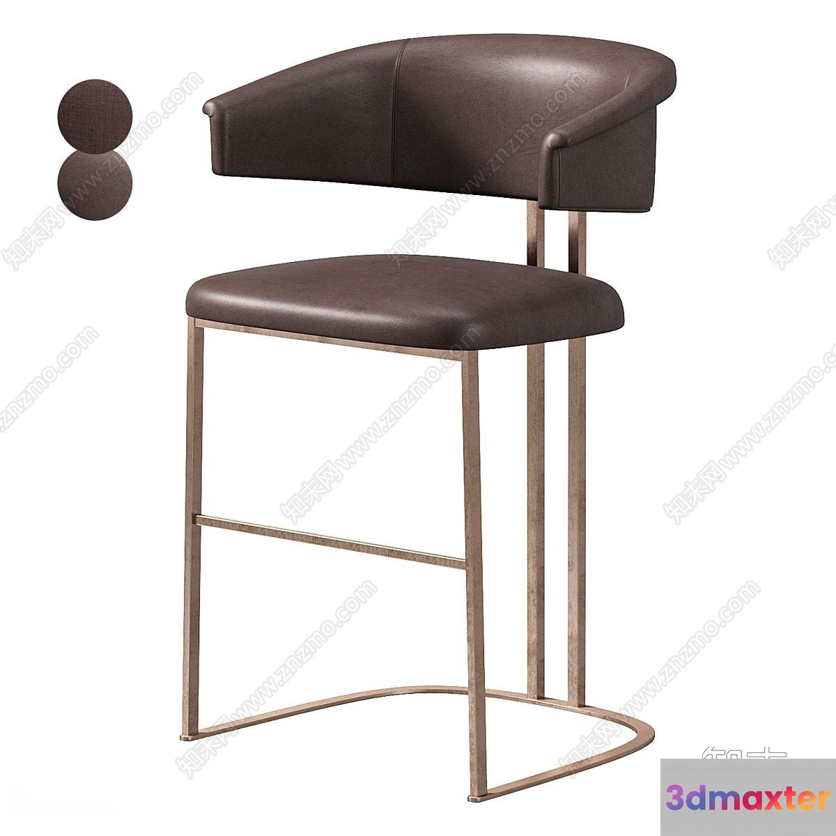 Modern Brown Leather Bar Stool 3D Model - 1960 - VRAY Render
