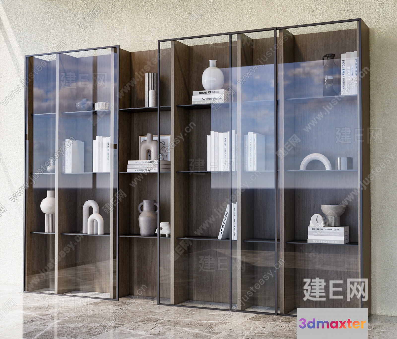 A Glass And Wood Cabinet 3D Model - 8108 - VRAY Render