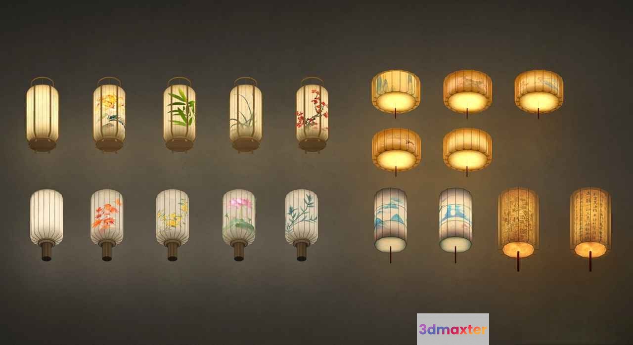 A Collection Of Asian-Style Lanterns 3D Model - 14102 - VRAY Render