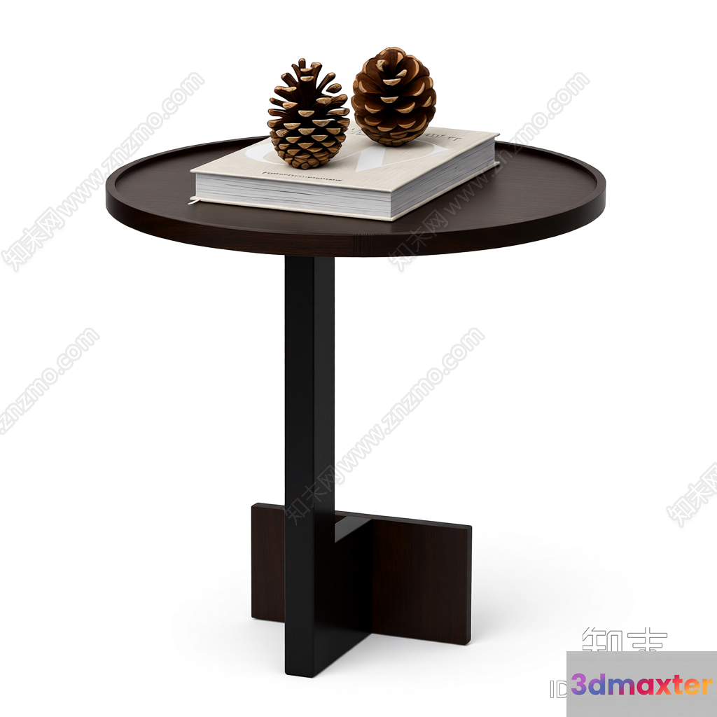 A Small Table With A Book And Pinecones On It 3D Model - 21134 - VRAY Render
