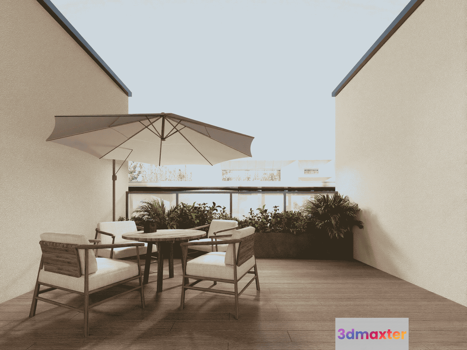 A Patio With A Table And Chairs 3D Model - 15004 - VRAY Render