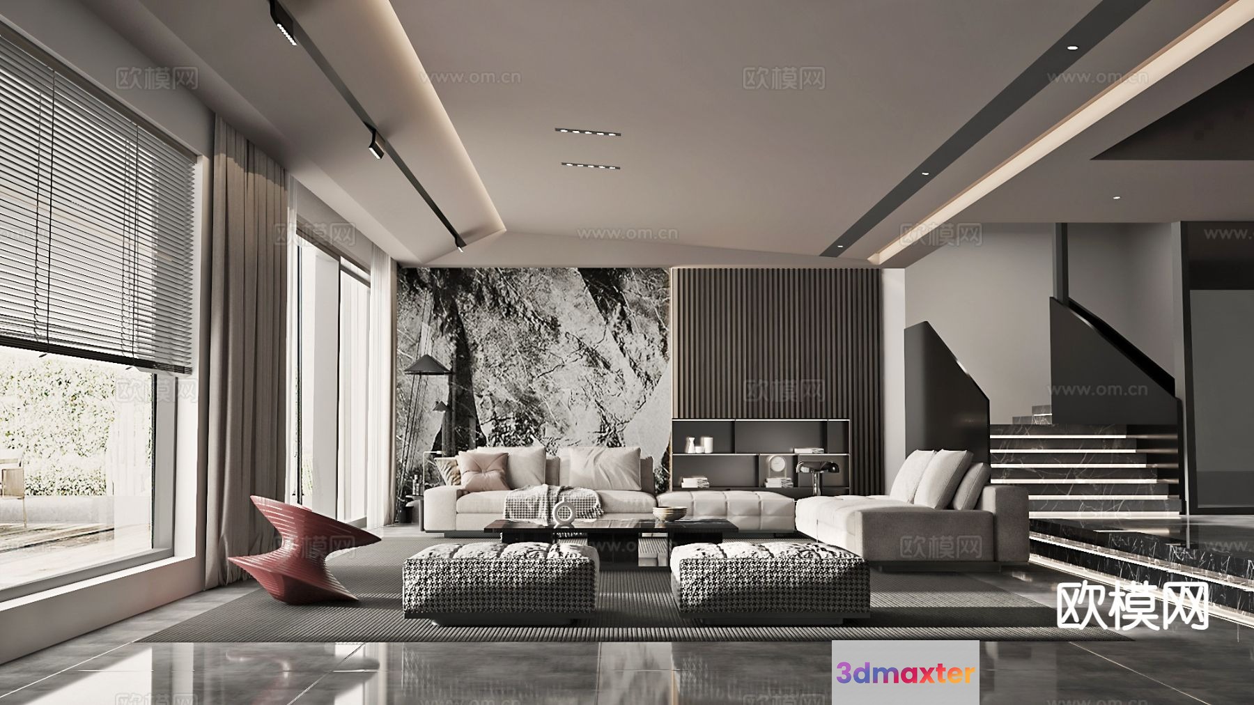 Modern Living Room 3D Model - 399 - VRAY Render