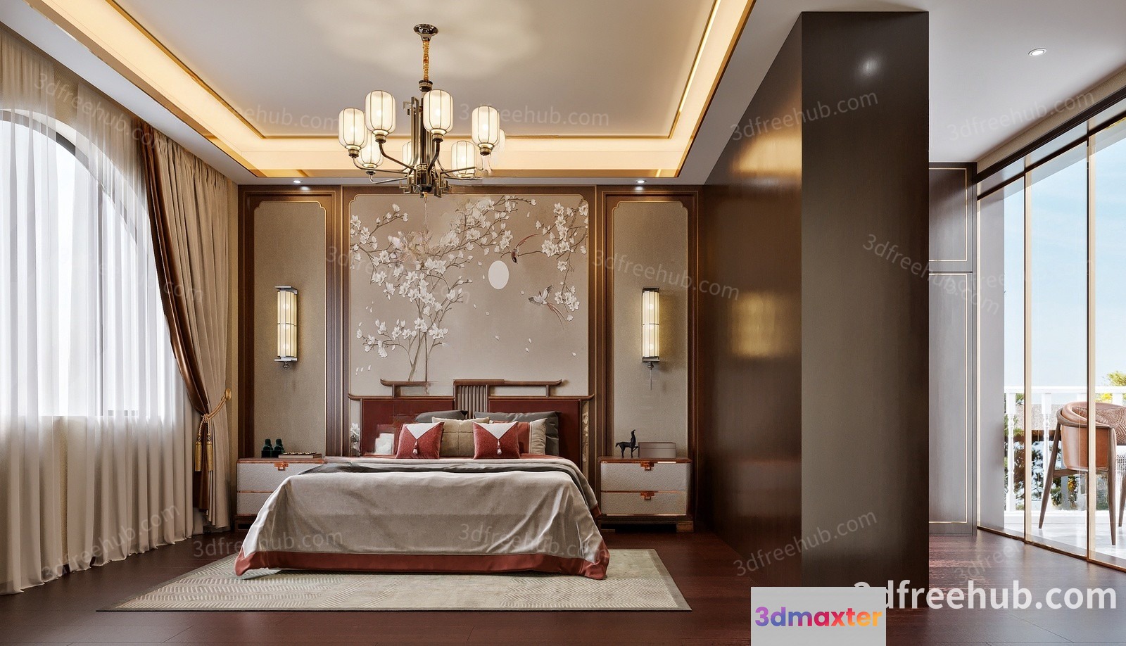 Modern Bedroom With A Large Bed 3D Model - 21937 - VRAY Render