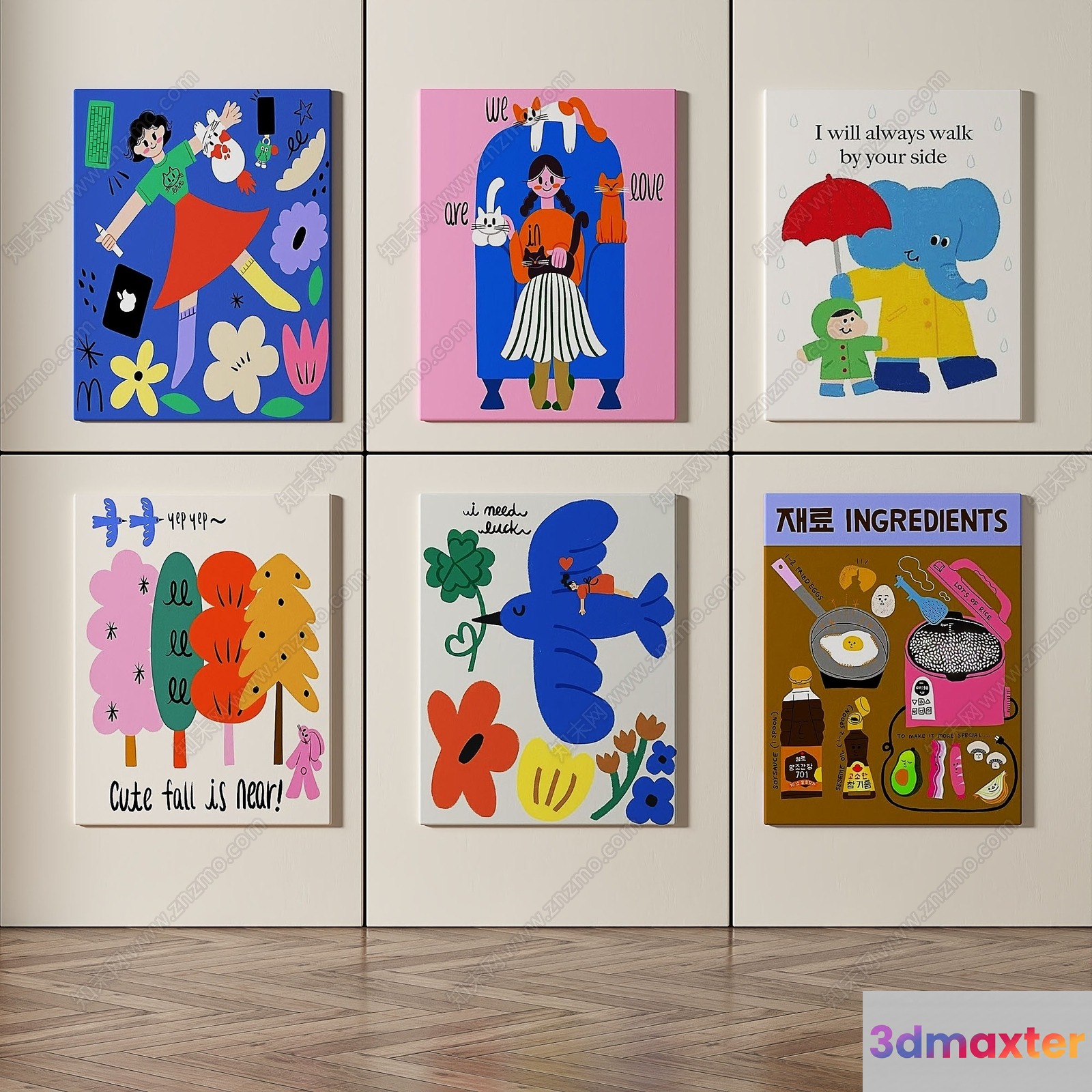 A Collection Of Colorful Whimsical Posters 3D Model - 13744 - VRAY Render