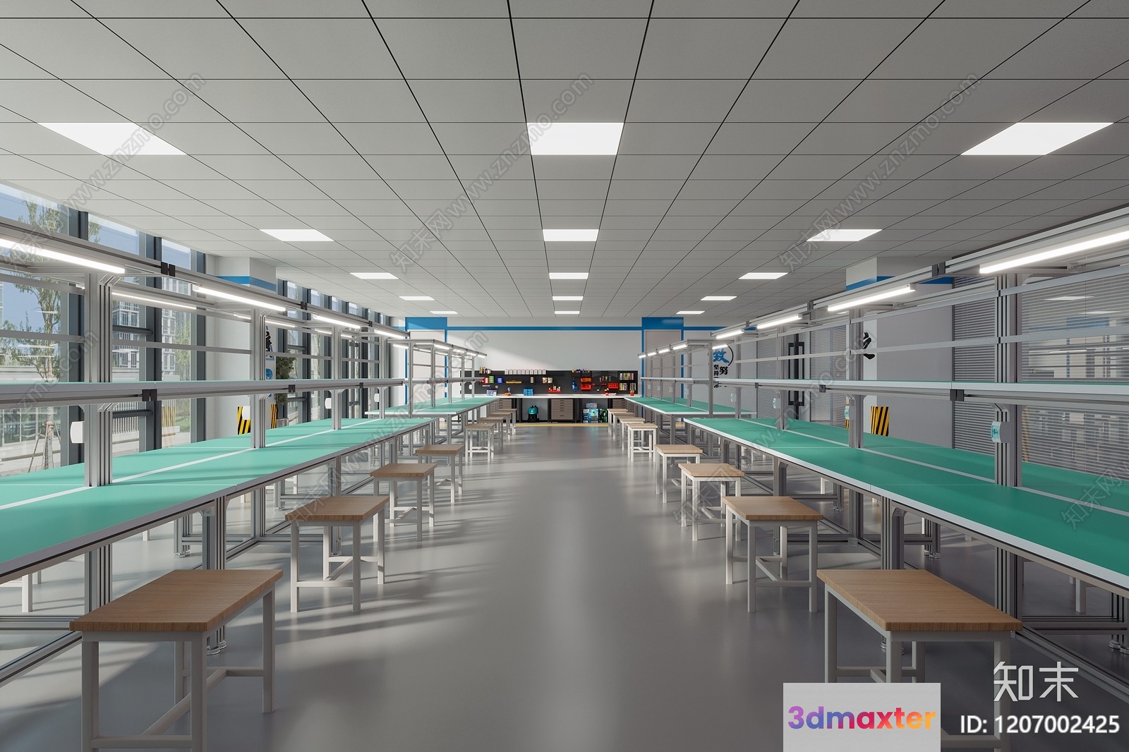 A Large Room With Rows Of Tables 3D Model - 16129 - CORONA Render