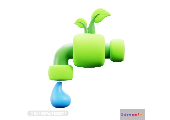 Green Faucet With Water Drop 3D Model - 17542 - VRAY Render