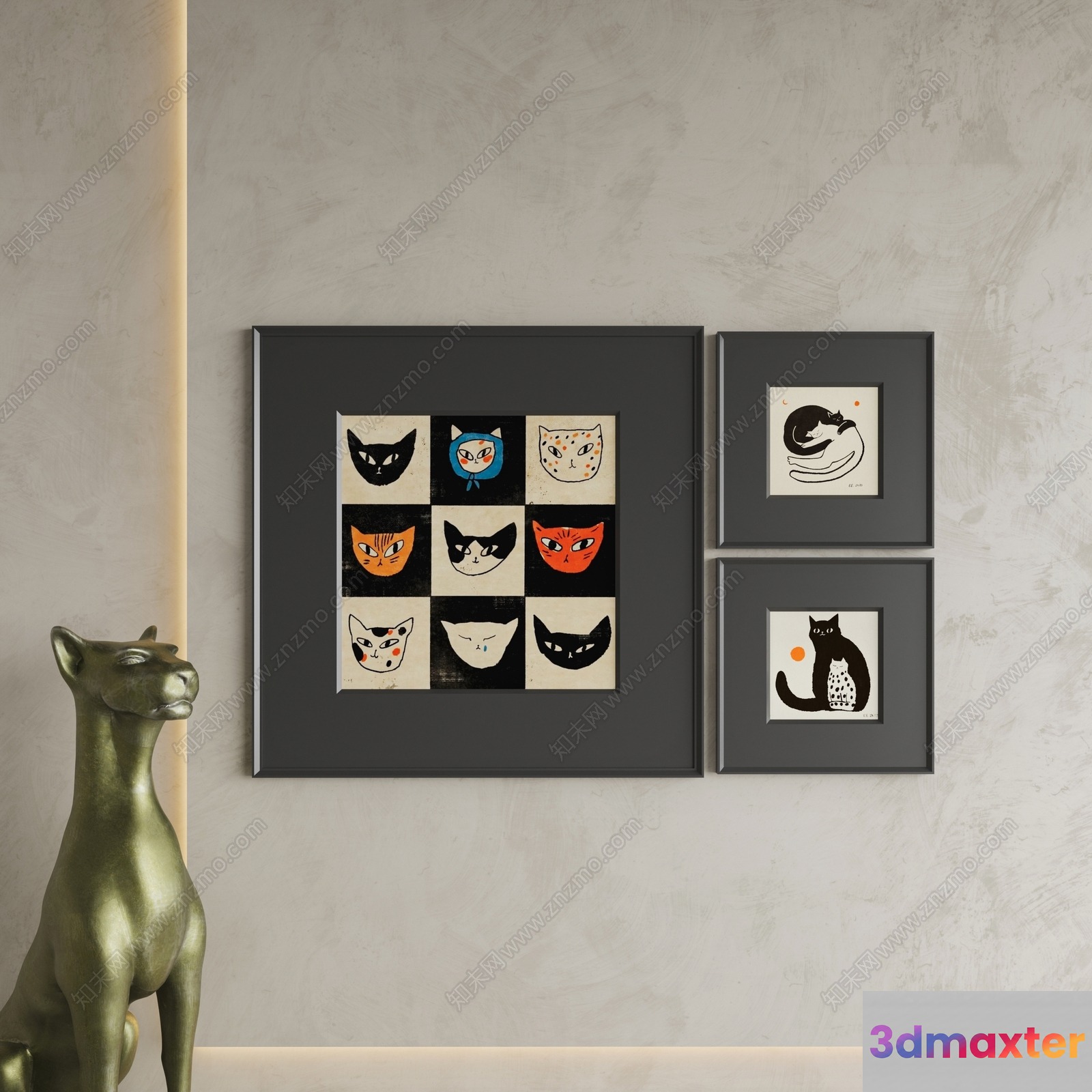 Cozy Cat-Themed Living Room 3D Model - 7973 - CORONA Render
