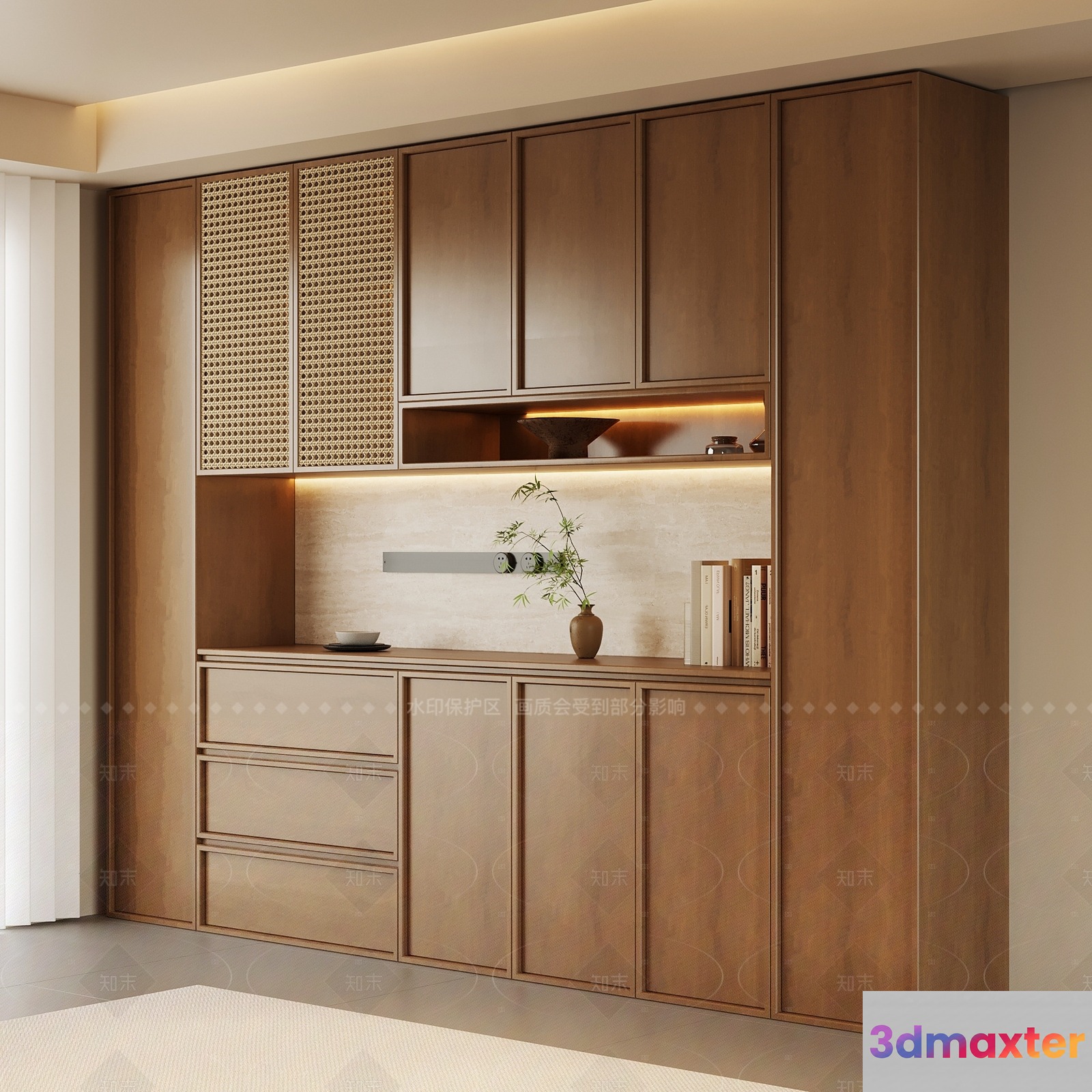 Modern Wooden Cabinet 3D Model - 8409 - VRAY Render