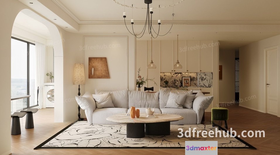 Modern Living Room 3D Model - 21174 - VRAY Render