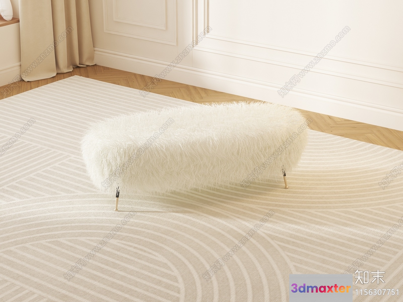 White Furry Bench 3D Model - 19554 - VRAY Render
