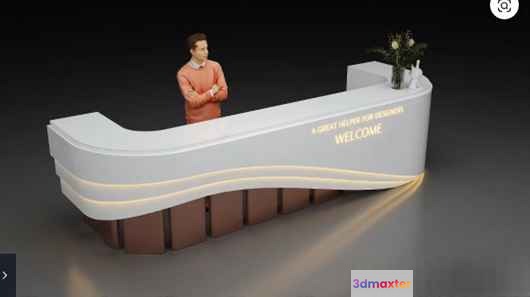A White Reception Desk With A Person Standing Behind It 3D Model - 6408 - VRAY Render