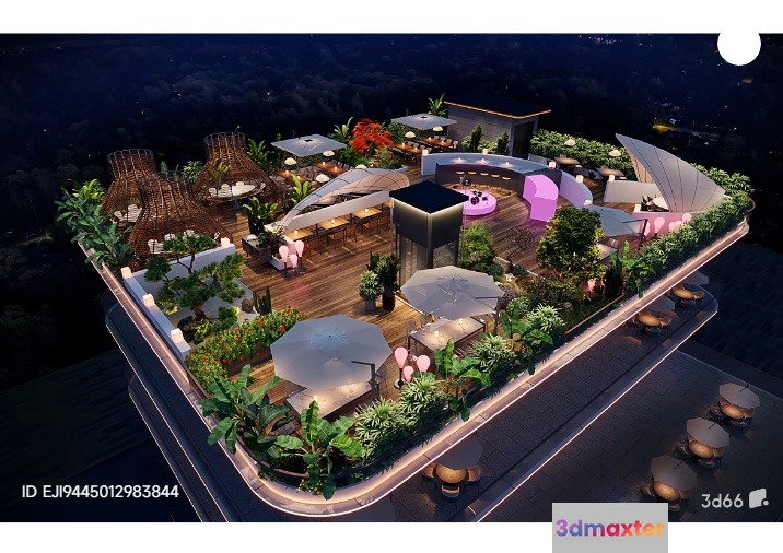 A Rooftop Garden At Night 3D Model - 4541 - VRAY Render