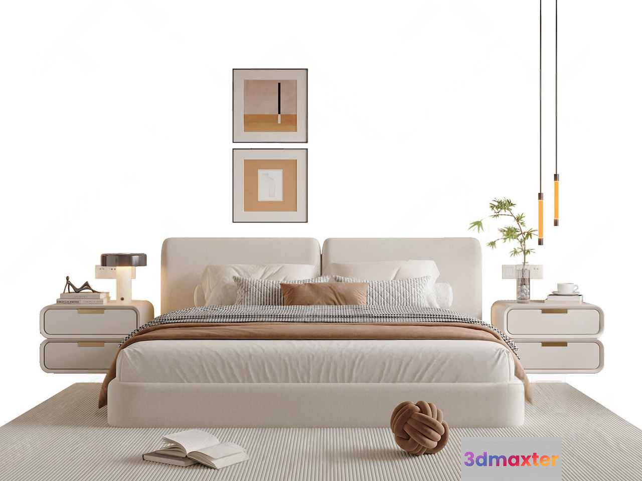 Modern Beige Bed 3D Model - 4603 - VRAY Render