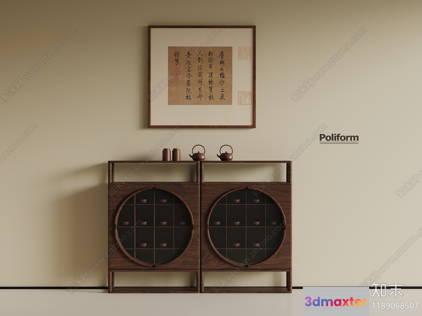 A Modern Sideboard With A Framed Picture On The Wall 3D Model - 2749 - VRAY Render