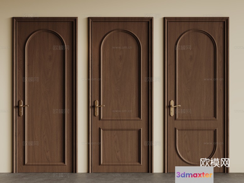 Three Brown Doors With Gold Handles 3D Model - 10688 - CORONA Render