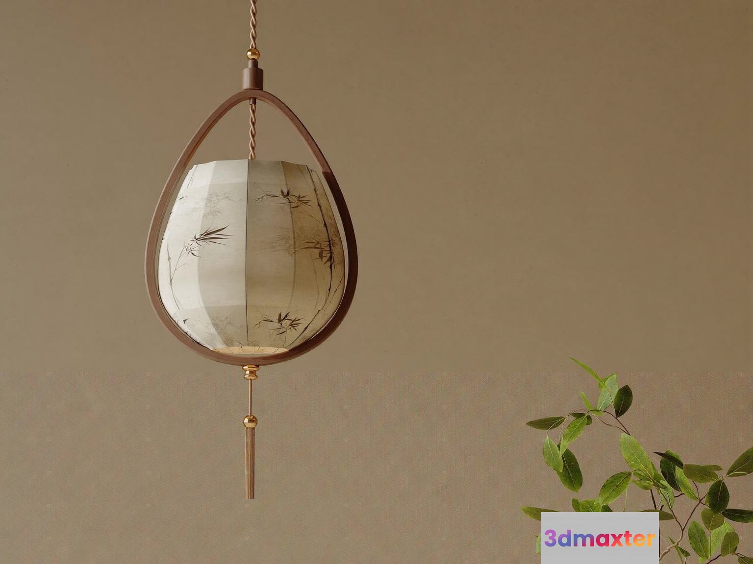 A Hanging Light Fixture With A Brown Frame And A White Shade 3D Model - 6553 - VRAY Render