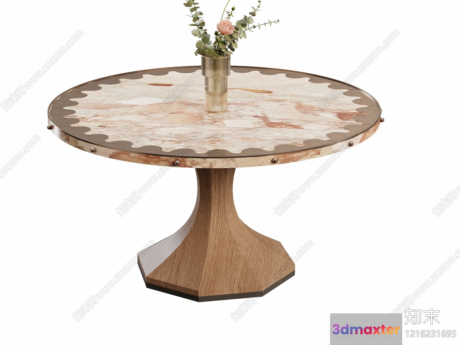 A Round Table With A Vase Of Flowers On Top 3D Model - 10983 - VRAY Render