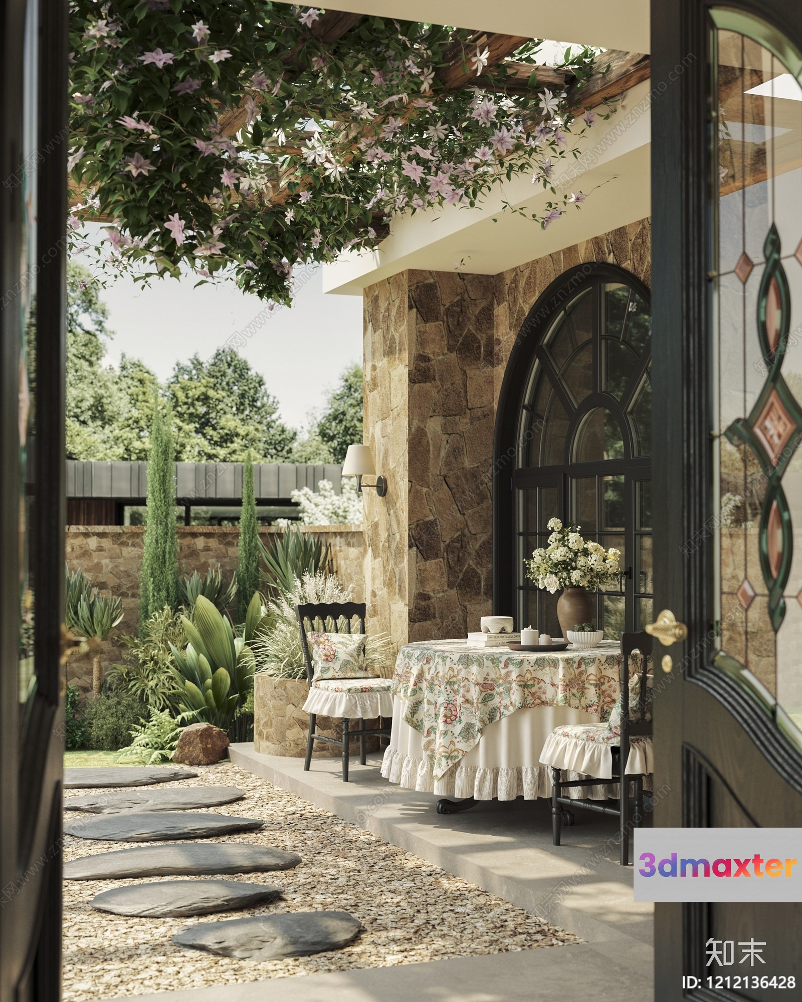 A Patio With A Table And Chairs 3D Model - 22746 - VRAY Render