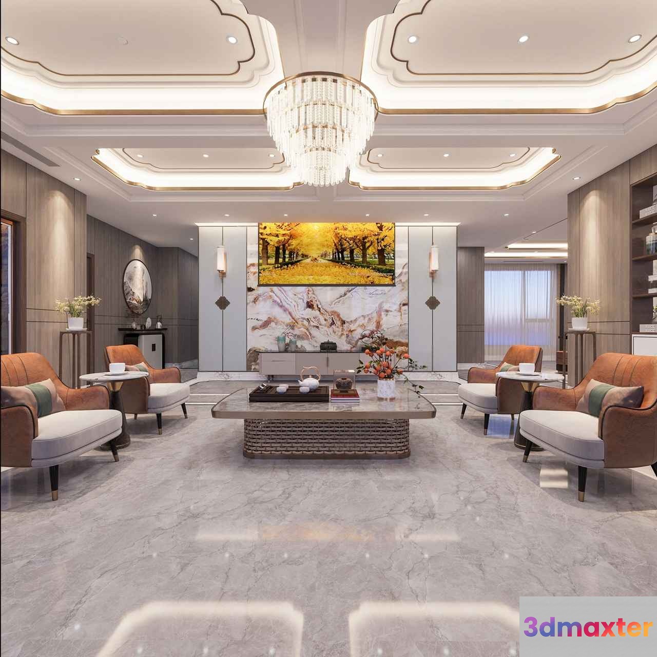 Modern Living Room 3D Model - 15571 - CORONA Render