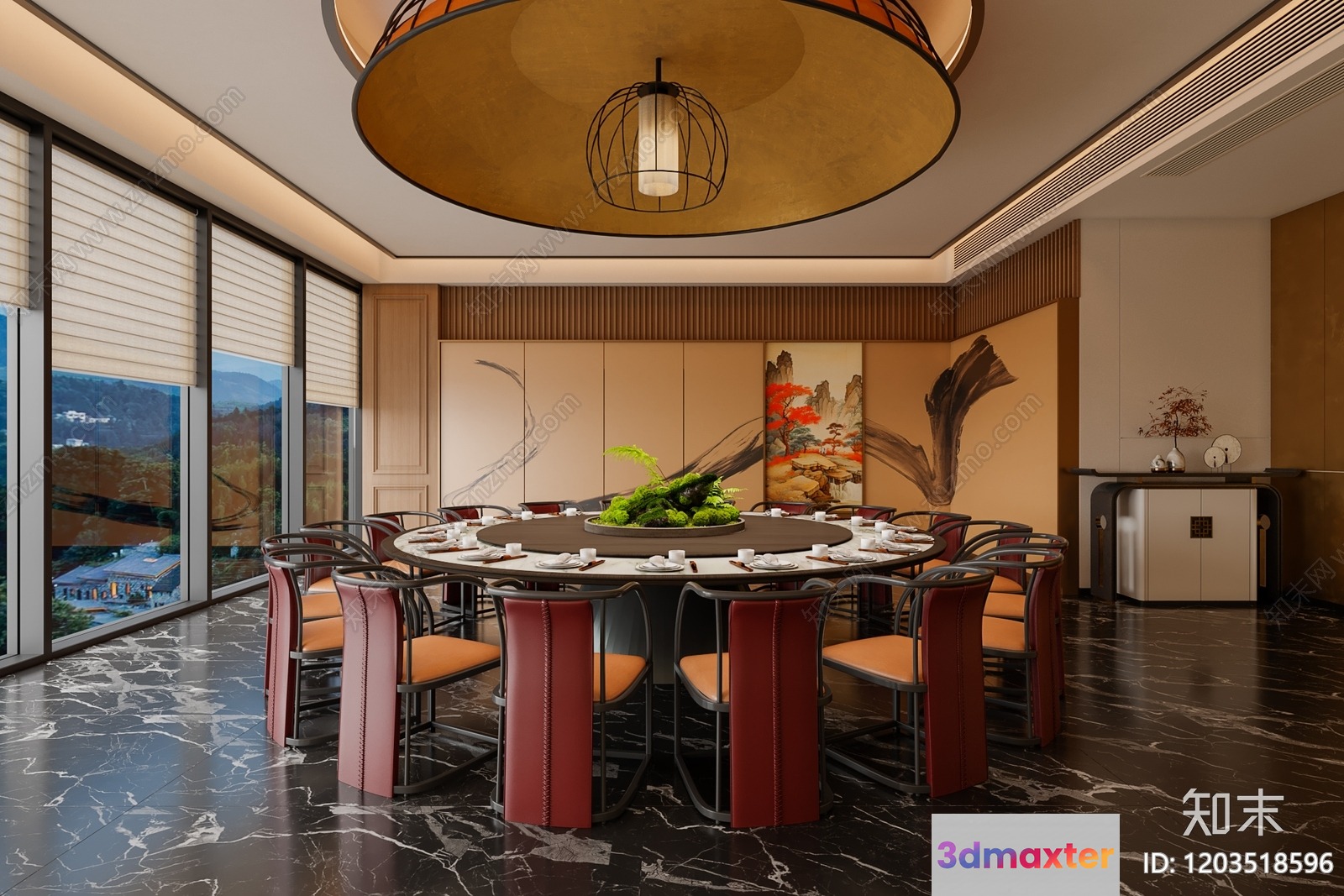 A Large Dining Table With A Round Shape 3D Model - 104 - VRAY Render