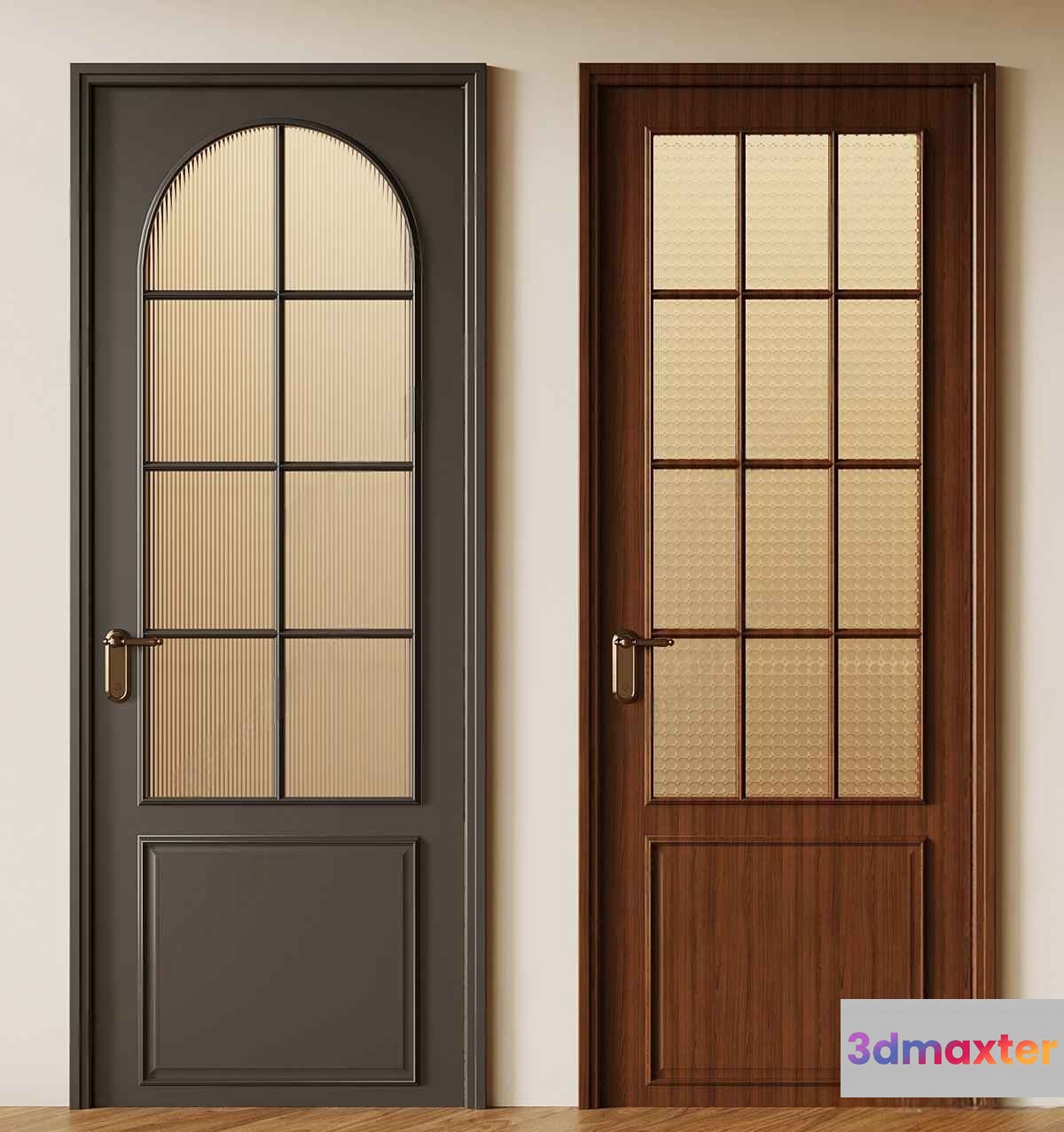 Two Doors. One Is Made Of Wood And The Other Is Dark Gray 3D Model - 7519 - VRAY Render