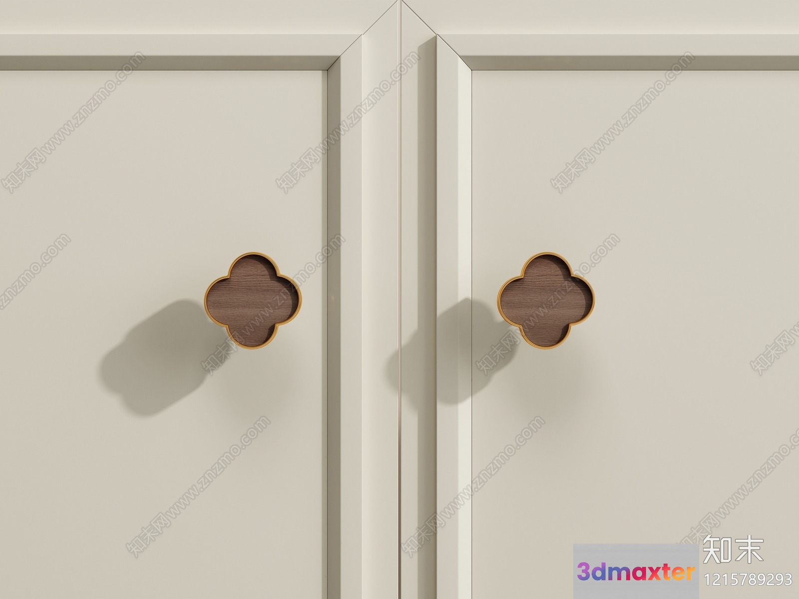 A Pair Of Doors With Four-Leaf Clover-Shaped Handles 3D Model - 11955 - VRAY Render