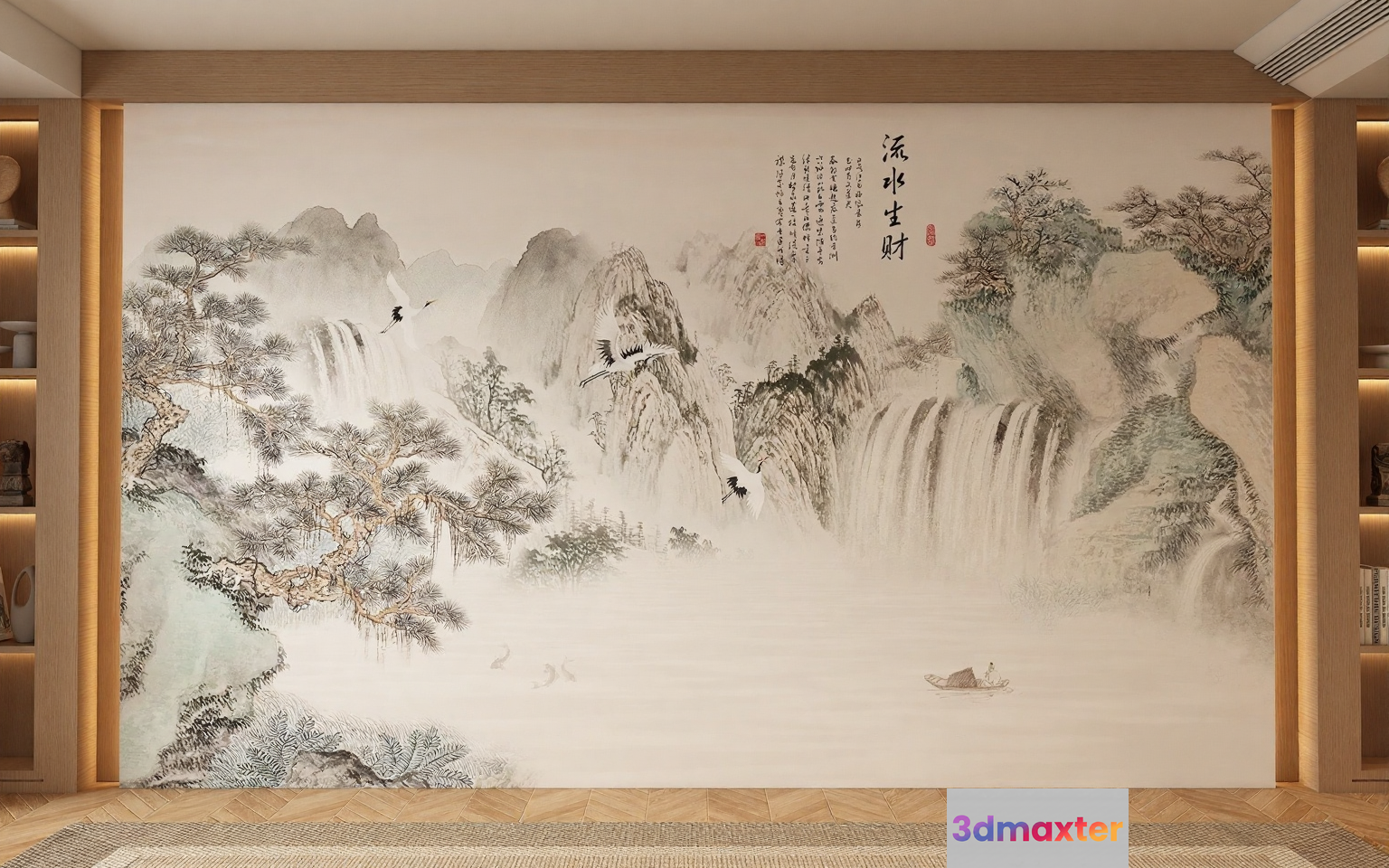 A Serene Asian-Style Mural 3D Model - 18476 - VRAY Render