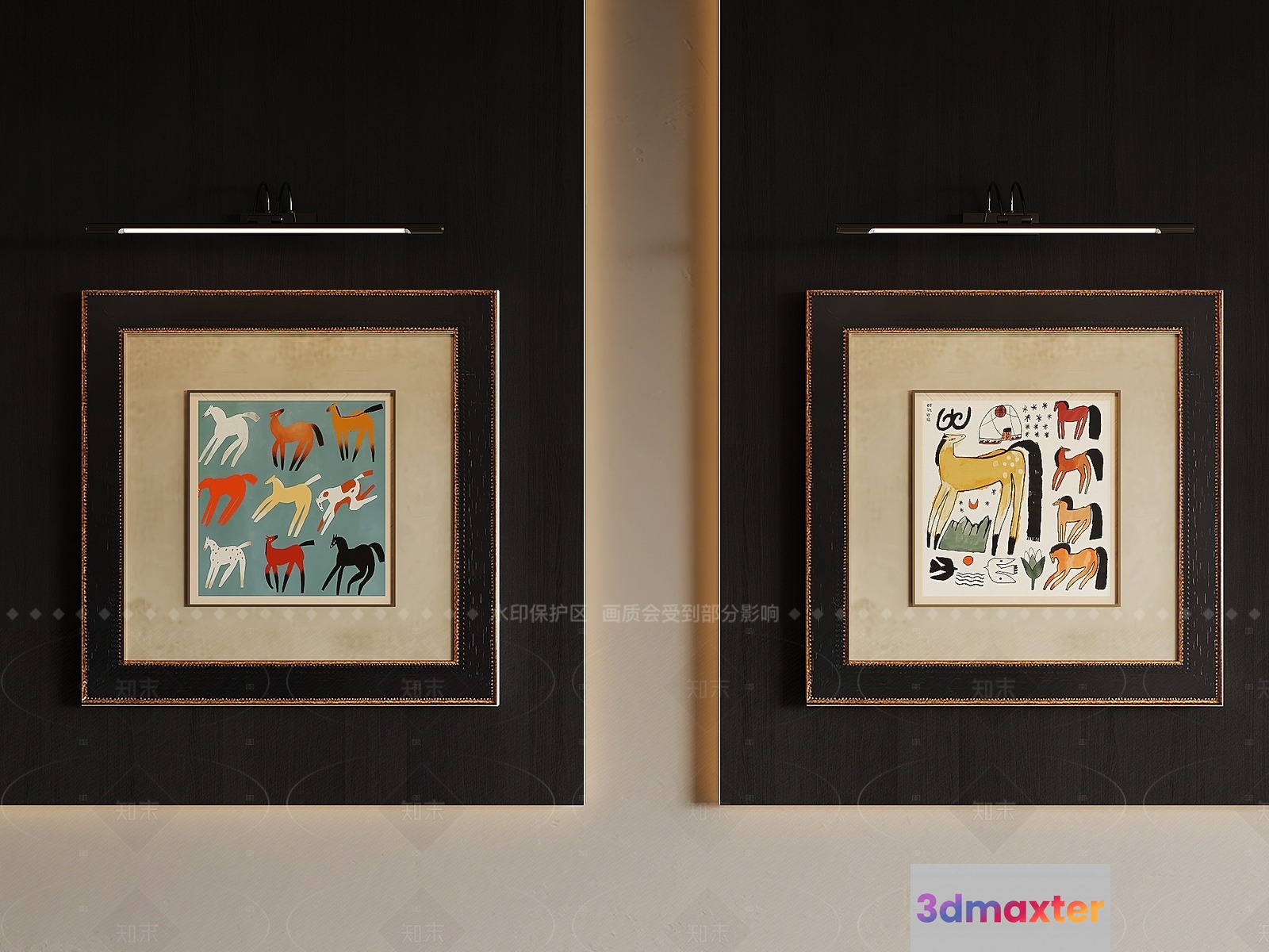 Two Framed Paintings Of Horses 3D Model - 8198 - VRAY Render