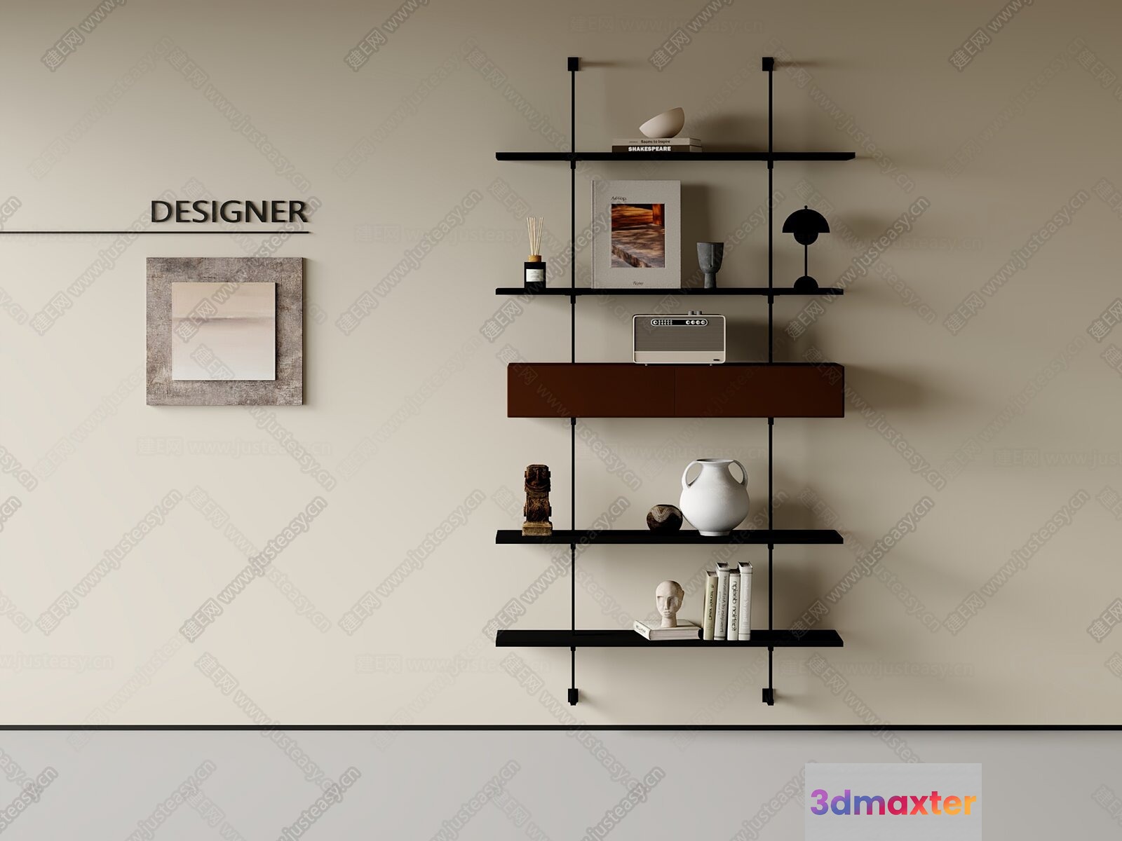 Modern Minimalist Shelving Unit 3D Model - 16140 - CORONA Render